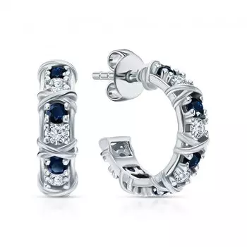 Серебряные серьги с фианитами и сапфирами природными