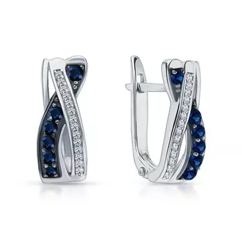 Серебряные серьги с фианитами и сапфирами природными