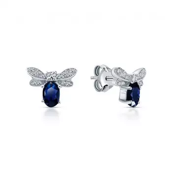 Серебряные серьги с фианитами и сапфирами природными