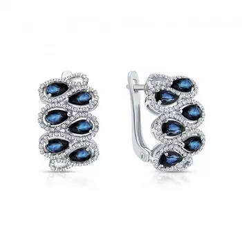 Серебряные серьги с фианитами и сапфирами природными