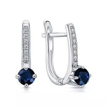 Серебряные серьги с фианитами и сапфирами природными