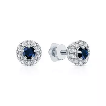 Серебряные серьги с фианитами и сапфирами природными
