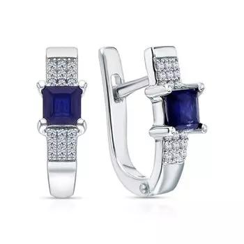 Серебряные серьги с фианитами и сапфирами природными