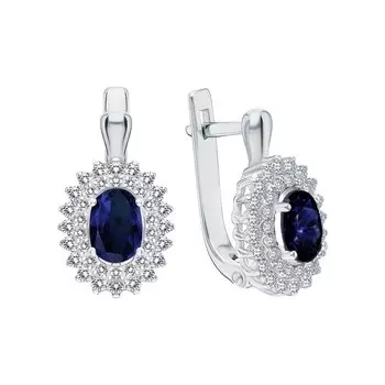 Серебряные серьги с фианитами и сапфирами природными