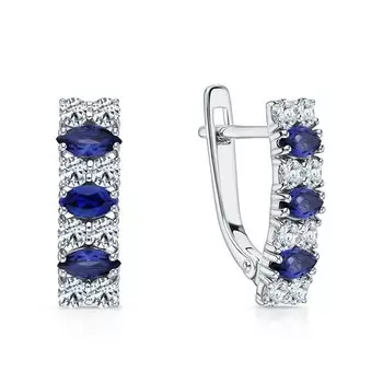 Серебряные серьги с фианитами и сапфирами природными