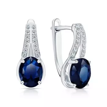 Серебряные серьги с фианитами и сапфирами природными