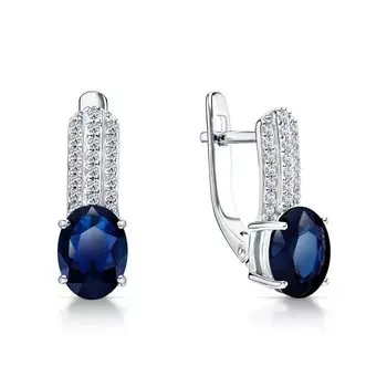 Серебряные серьги с фианитами и сапфирами природными