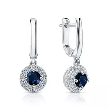 Серебряные серьги с фианитами и сапфирами природными