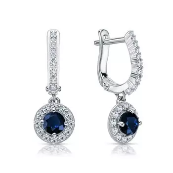 Серебряные серьги с фианитами и сапфирами природными