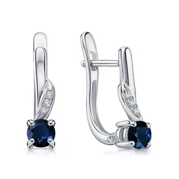 Серебряные серьги с фианитами и сапфирами природными