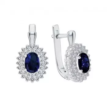 Серебряные серьги с фианитами и сапфирами природными
