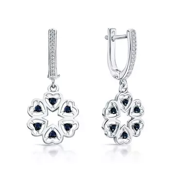 Серебряные серьги с фианитами и сапфирами природными