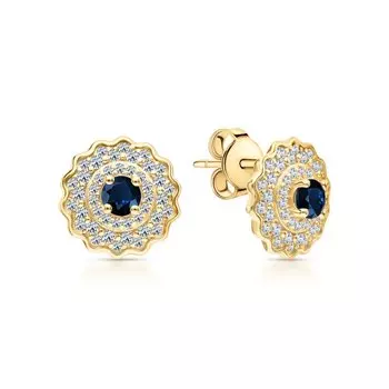 Серебряные серьги с фианитами и сапфирами природными