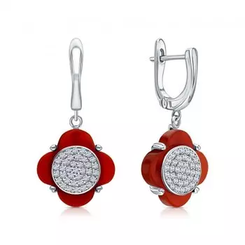 Серебряные серьги с фианитами и сердоликом