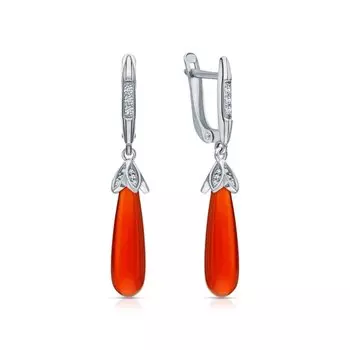 Серебряные серьги с фианитами и сердоликом
