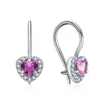 Серебряные серьги с фианитами и синтетическим корундом