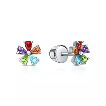 Серебряные серьги с фианитами и синтетической шпинелью