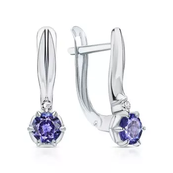 Серебряные серьги с фианитами и танзанитами природными