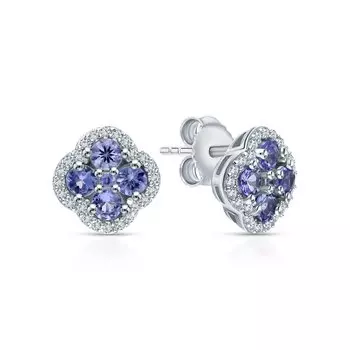 Серебряные серьги с фианитами и танзанитами природными