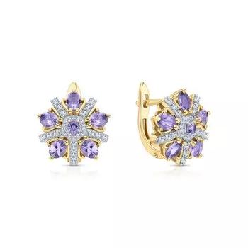 Серебряные серьги с фианитами и танзанитами природными