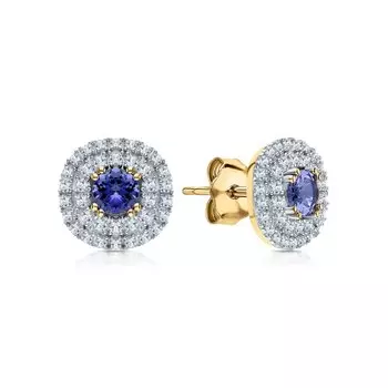 Серебряные серьги с фианитами и танзанитами природными