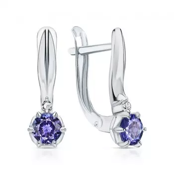 Серебряные серьги с фианитами и танзанитом