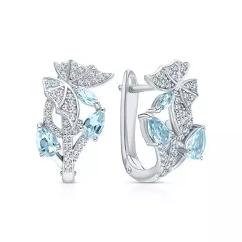 Серебряные серьги с фианитами и топазами природными