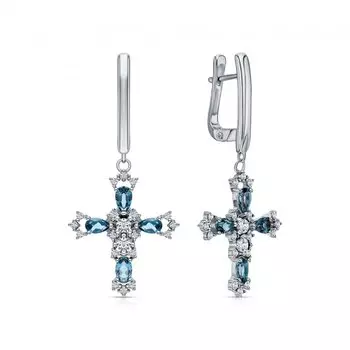 Серебряные серьги с фианитами и топазами природными