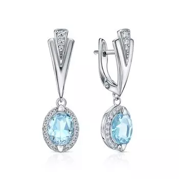 Серебряные серьги с фианитами и топазами природными