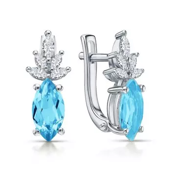 Серебряные серьги с фианитами и топазами природными