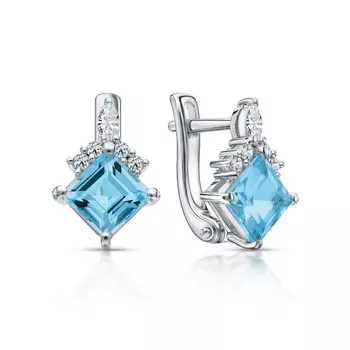 Серебряные серьги с фианитами и топазами природными