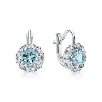 Серебряные серьги с фианитами и топазами природными