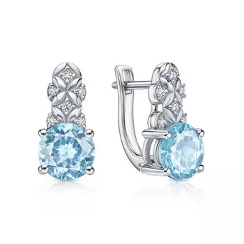 Серебряные серьги с фианитами и топазами природными