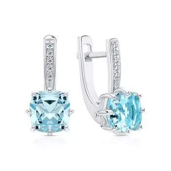 Серебряные серьги с фианитами и топазами природными