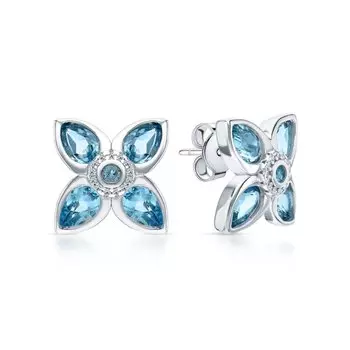 Серебряные серьги с фианитами и топазами природными