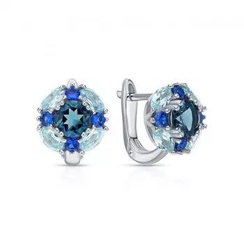 Серебряные серьги с фианитами и топазами природными