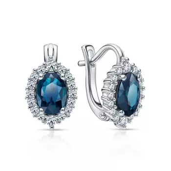 Серебряные серьги с фианитами и топазами природными