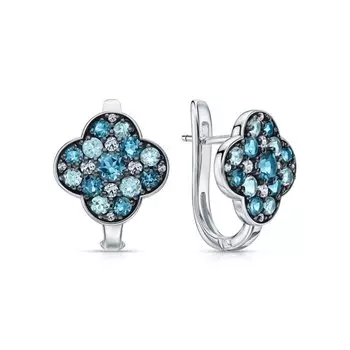 Серебряные серьги с фианитами и топазами природными