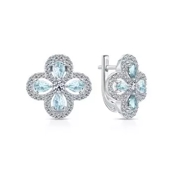 Серебряные серьги с фианитами и топазами природными