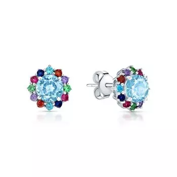 Серебряные серьги с фианитами и топазами природными