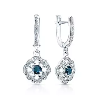 Серебряные серьги с фианитами и топазами природными