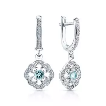 Серебряные серьги с фианитами и топазами природными