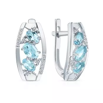 Серебряные серьги с фианитами и топазами природными