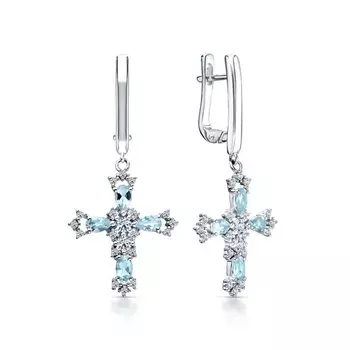 Серебряные серьги с фианитами и топазами природными