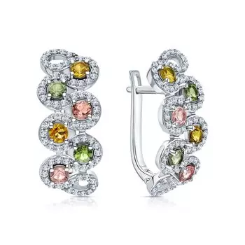 Серебряные серьги с фианитами и турмалинами