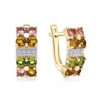 Серебряные серьги с фианитами и турмалинами природными