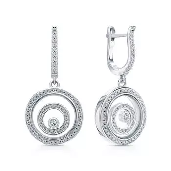 Серебряные серьги с фианитами и ювелирным стеклом