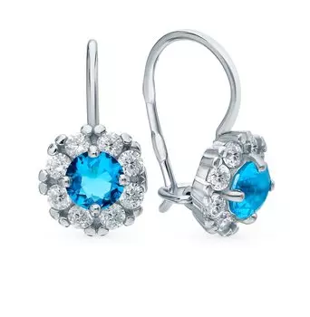 Серебряные серьги с фианитами и ювелирным стеклом