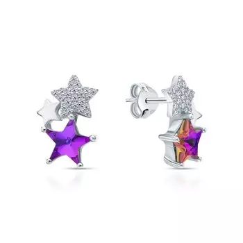 Серебряные серьги с фианитами и ювелирными кристаллами