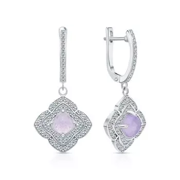 Серебряные серьги с фианитами и жадеитом